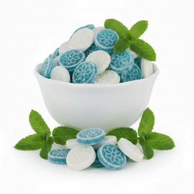 Pastilles rondes bleues et blanches Menthe sachet  200 gr