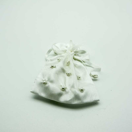 Pochon Blanc avec perles et cordon | Qualité Haut de Gamme